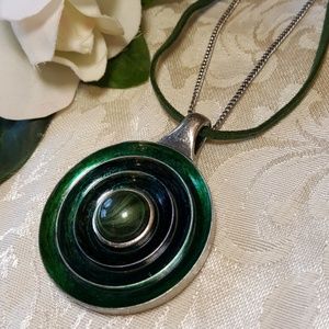 SALE: Lia Necklace, dark green medallion